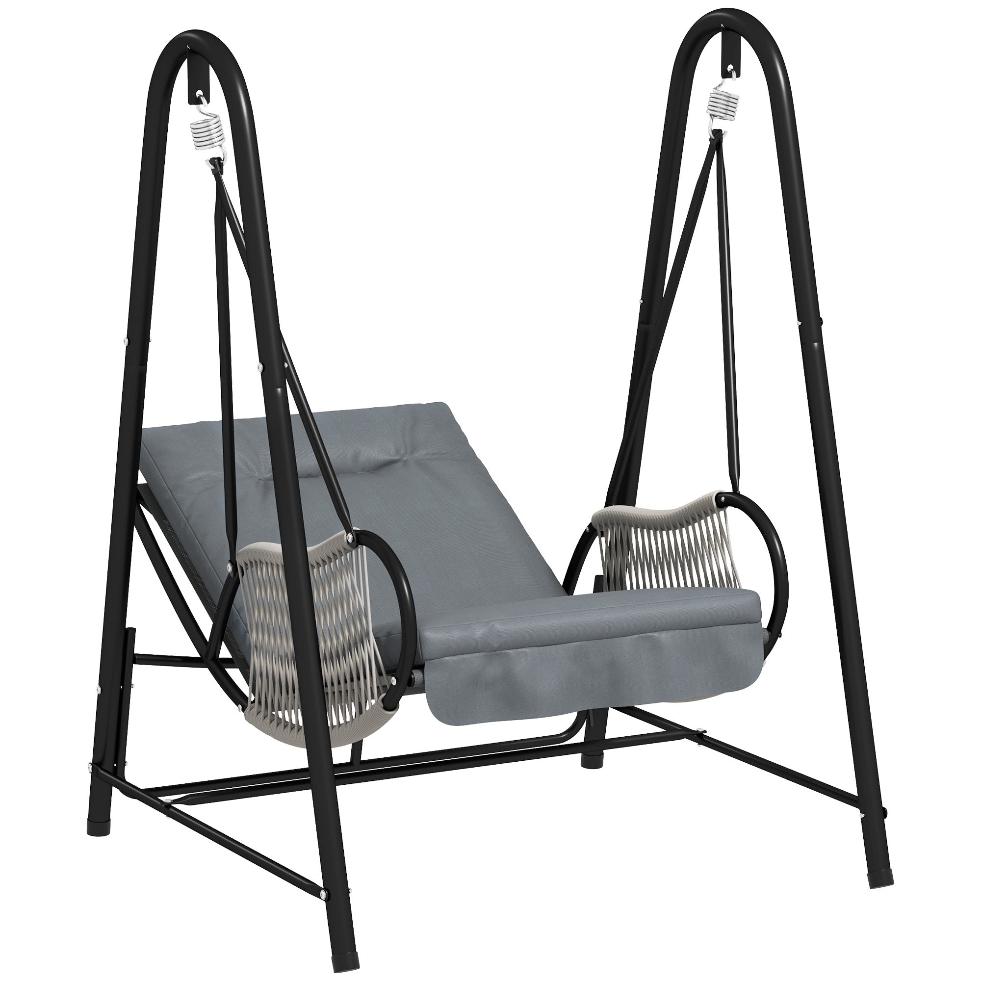 Rattan Hammock Chair with Stand Included, Hanging Swing Chair with Stand and Seat Cushion, Light Grey Patio Swings with Stand at Gallery Canada