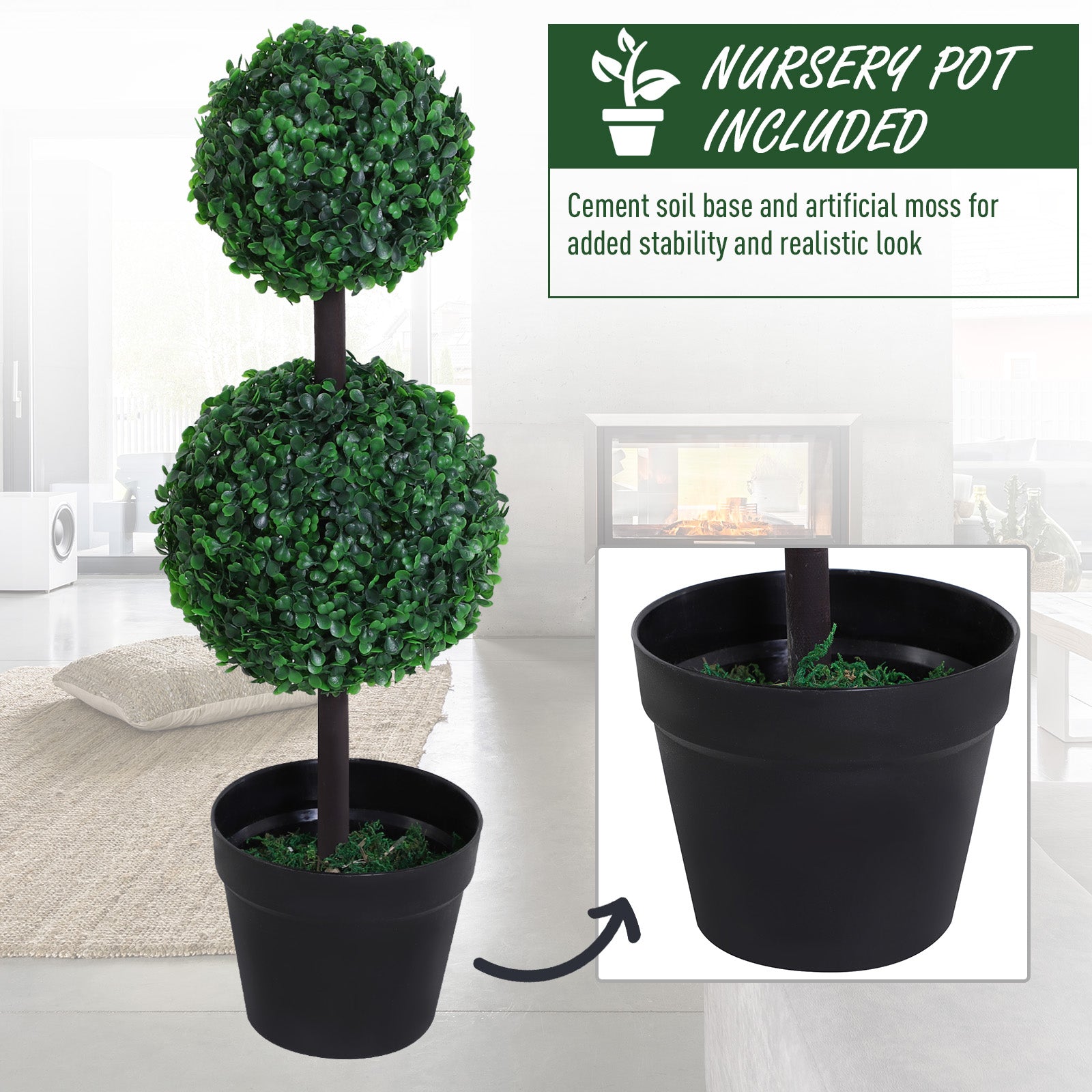 2 Ball Topiary Tree in Pot for Home Decor, Artificial Plant for Home Office, Living Room Decor, Dark Green Artificial Trees   at Gallery Canada