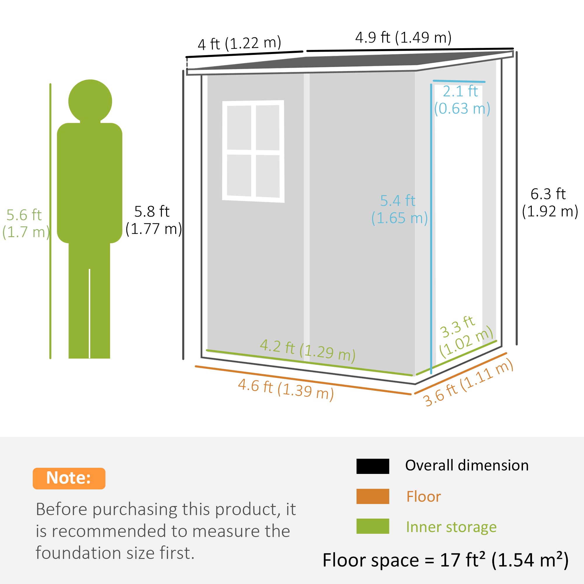 4'x5' Garden Storage Shed, Lean to Shed, Lockable Garden Tool Storage House with Window, Vent and Plastic Roof, Grey Sheds   at Gallery Canada