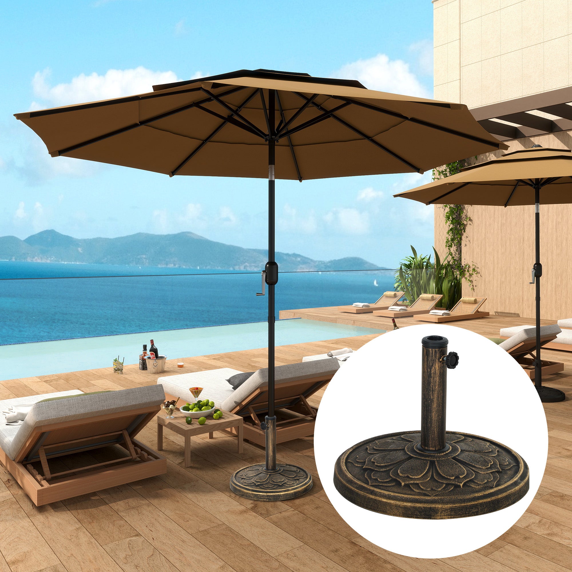 Round Patio Umbrella Base, 26 lbs Resin Umbrella Stand Base, Outdoor Umbrella Stand for 1.3
