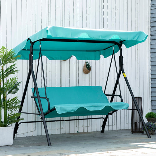 3-Seater Outdoor Porch Swing with Adjustable Canopy, Patio Swing Chair for Garden, Poolside, Backyard, Teal