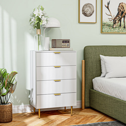 Modern Chest of Drawers 4 Drawer Dresser for Bedroom with Gold Legs and Handles, White