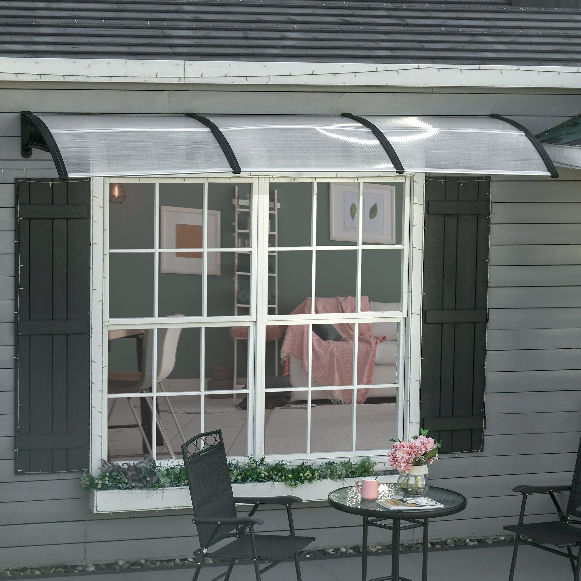 Awning Door Canopy, 119.3" x 37.8", Polycarbonate Front Door Outdoor Patio Cover for UV Protection, Clear Door Awnings   at Gallery Canada