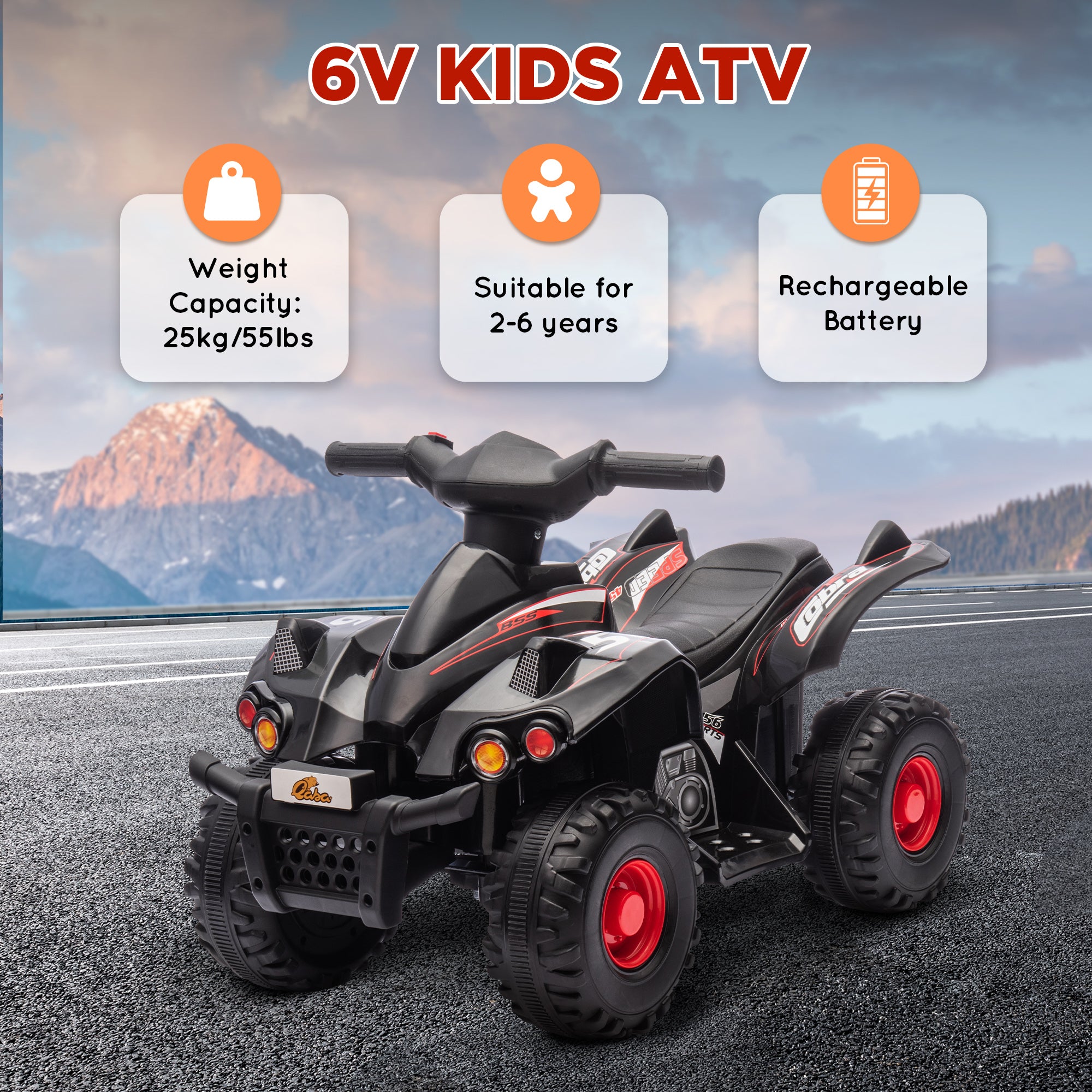 6V Kids ATV Quad w/ Music, Forward, for 2-6 Years, Black Electric Toy Cars   at Gallery Canada