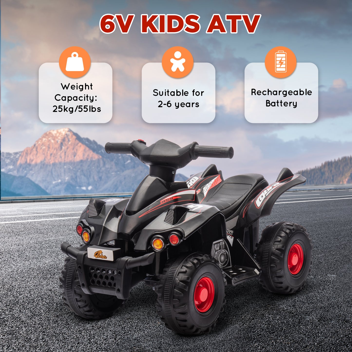 6V Kids ATV Quad w/ Music, Forward, for 2-6 Years, Black Electric Toy Cars   at Gallery Canada