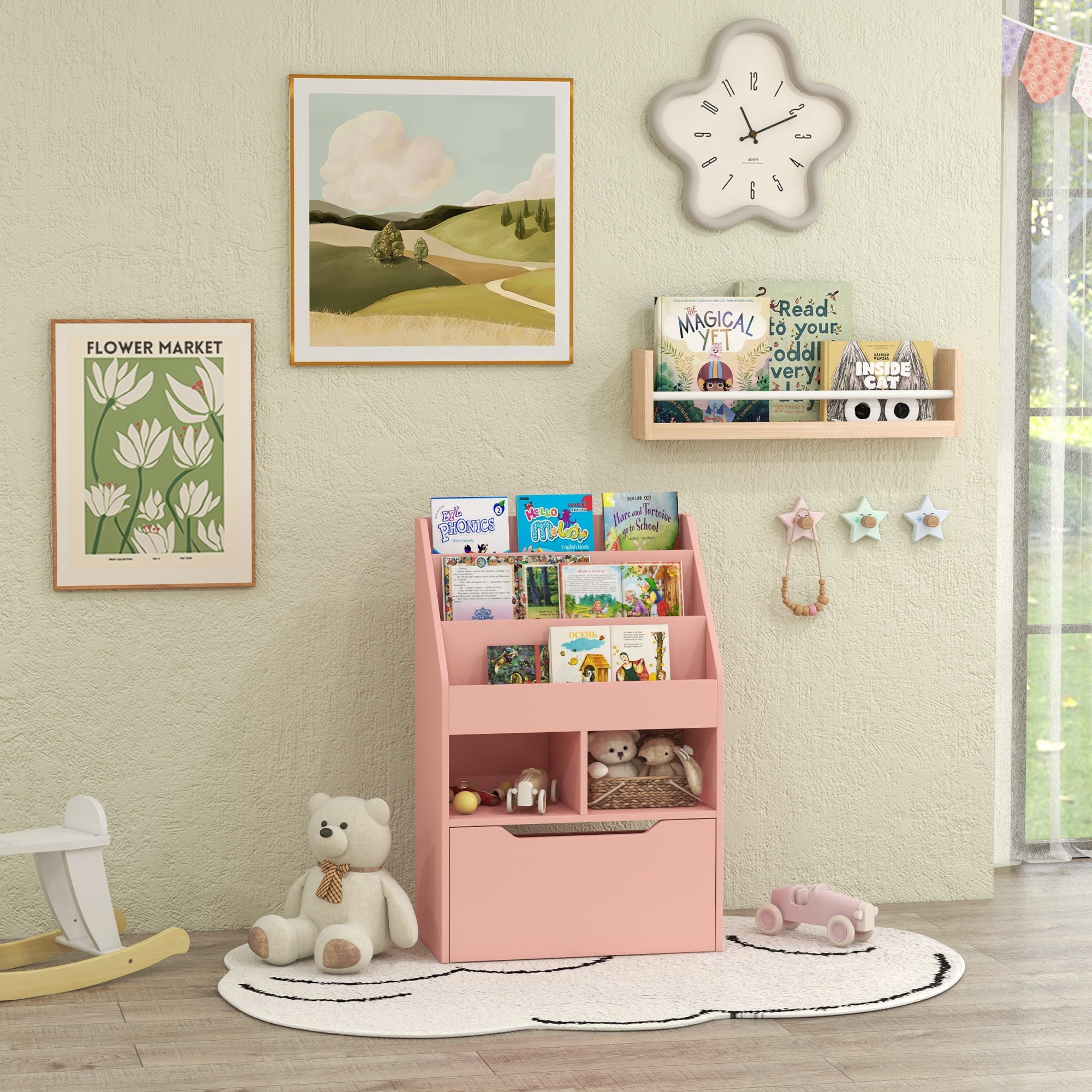 Kids Bookcase with Storage Drawer for Books, Reading Nook, for Classroom, Bedroom, Playroom, Pink Baby & Kids Storage   at Gallery Canada