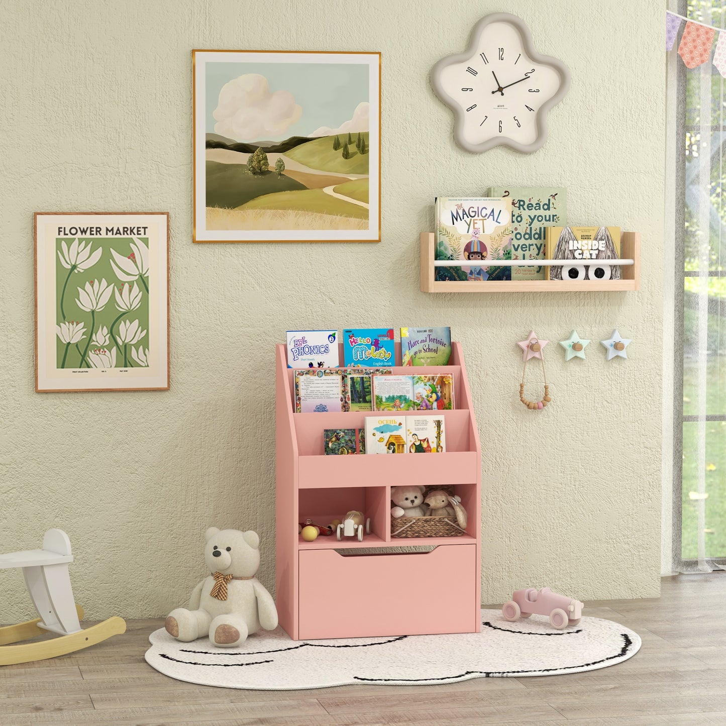 Kids Bookcase with Storage Drawer for Books, Reading Nook, for Classroom, Bedroom, Playroom, Pink Baby & Kids Storage   at Gallery Canada