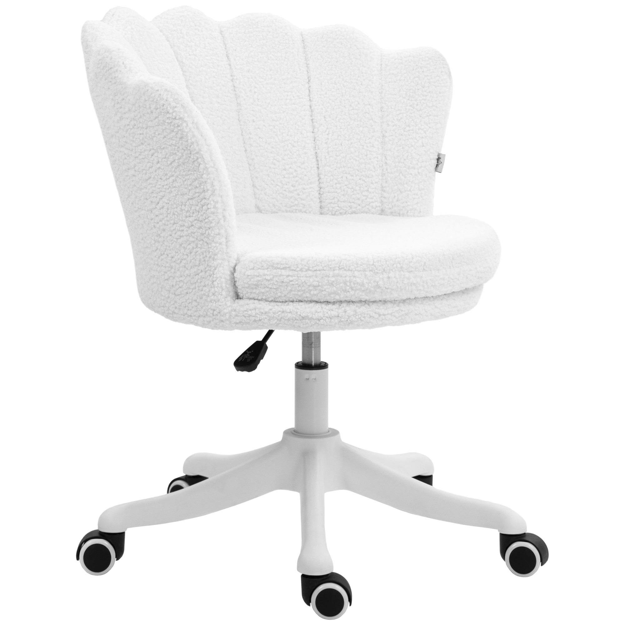 Adjustable Height Study Chair, Mid Back Berber Fleece Office Chair with Swivel Wheels for Living Room, Study, White Task Chairs White at Gallery Canada