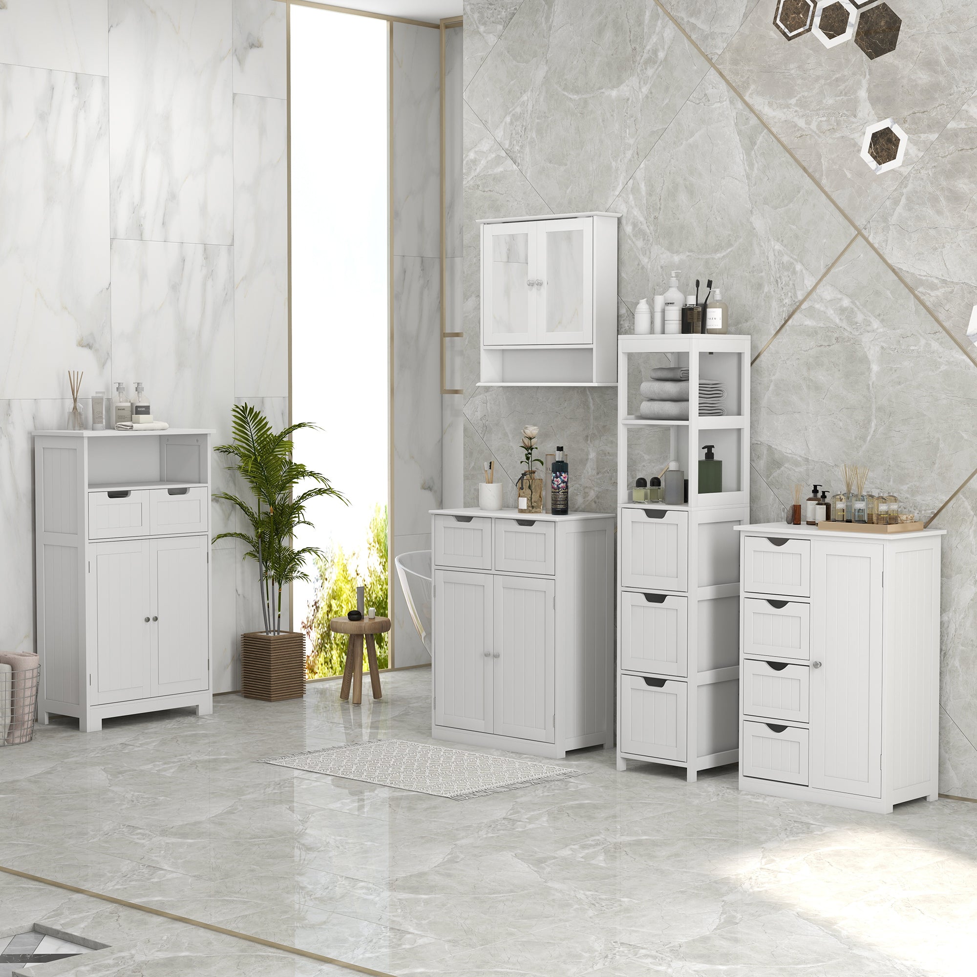 Medicine Cabinet, Wall-Mounted Bathroom Mirror Cabinet with Double Doors, Open Shelf, and Adjustable Shelf, Modern Bathroom Wall Cabinet, White Mirror Medicine Cabinets at Gallery Canada