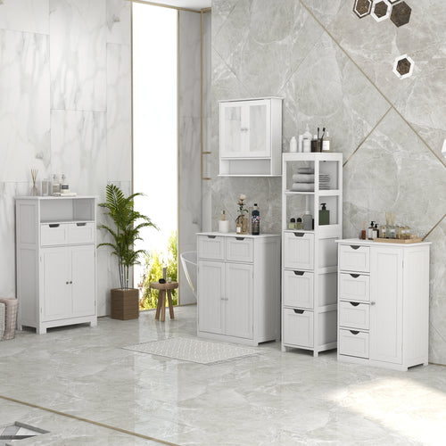 Medicine Cabinet, Wall-Mounted Bathroom Mirror Cabinet with Double Doors, Open Shelf, and Adjustable Shelf, Modern Bathroom Wall Cabinet, White