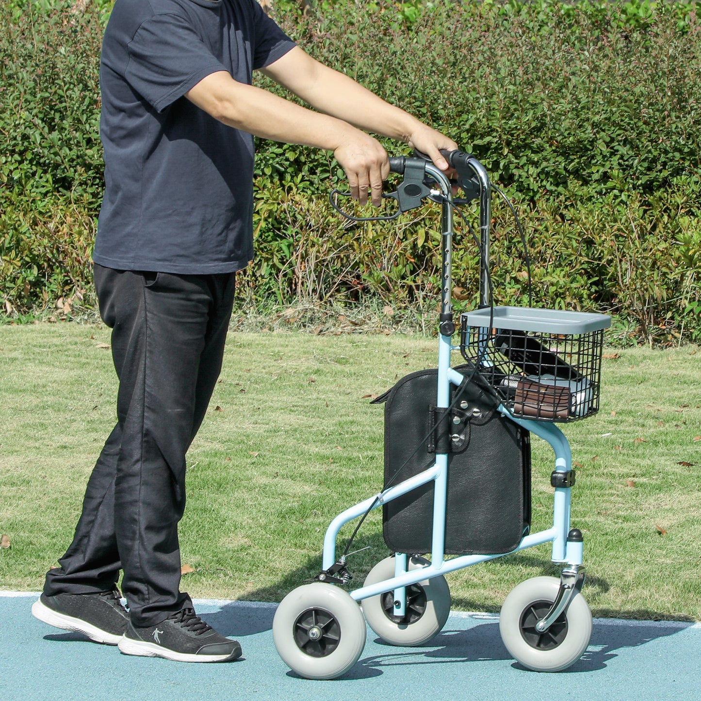 Upright Walker Up Rollator, Rolling Walker with Wheels, Storage Bag, Tray, Adjustable Handle Height, Blue Knee Walker & Wheelchair Ramps Blue  at Gallery Canada