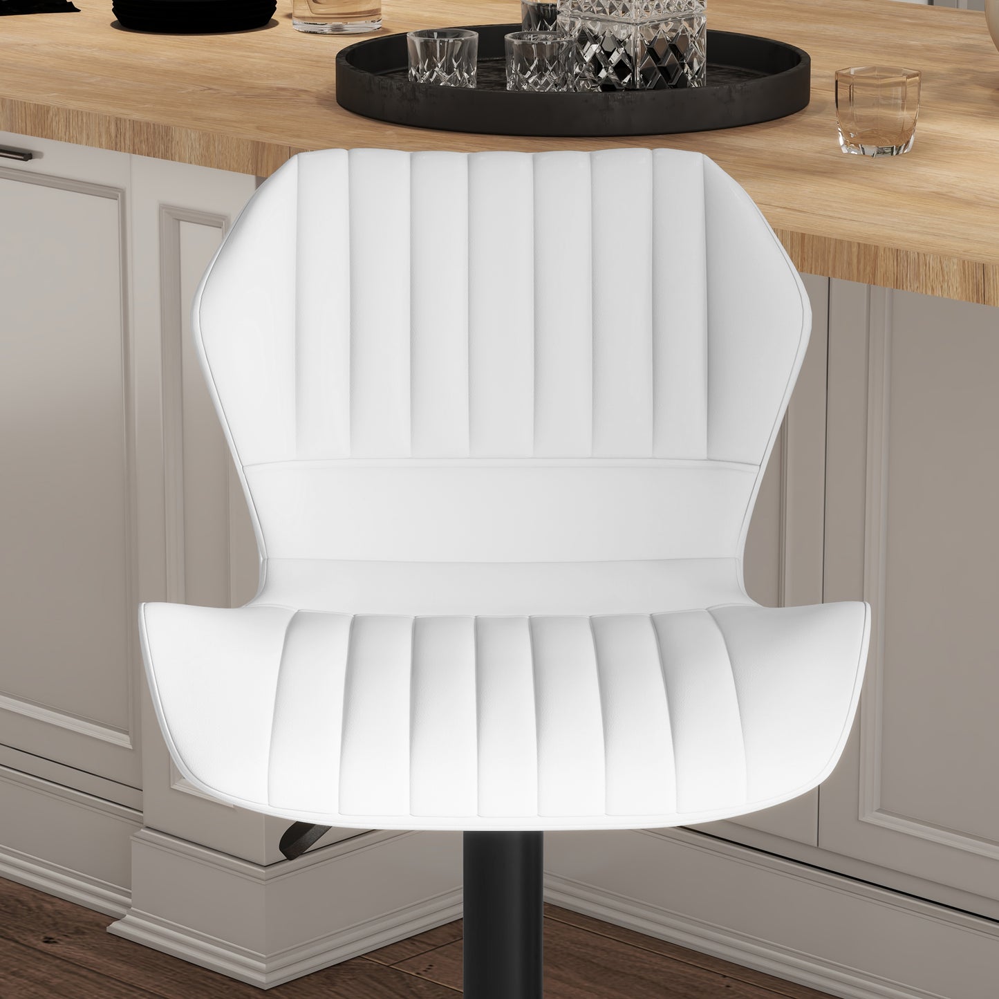 Shell Back Bar Stool Set of 2, PU Leather Adjustable Swivel Barstools with Chrome Base and Footrest for Kitchen Counter, Pub, White Bar Stools   at Gallery Canada