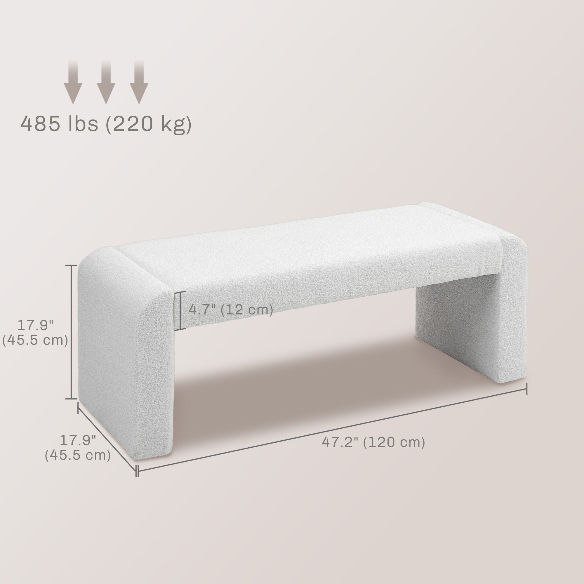 Upholstered Bedroom Bench, Boucle End of Bed Bench, Modern U-Shaped Entryway Bench, 47 x 18 x 18 Inches, White Storage Ottomans & Benches at Gallery Canada