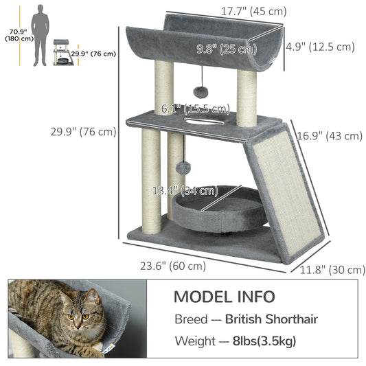 Small Cat Tree with Perch, Scratching Posts, Pad, Bed, Toy Balls, Light Grey Cat Posts   at Gallery Canada