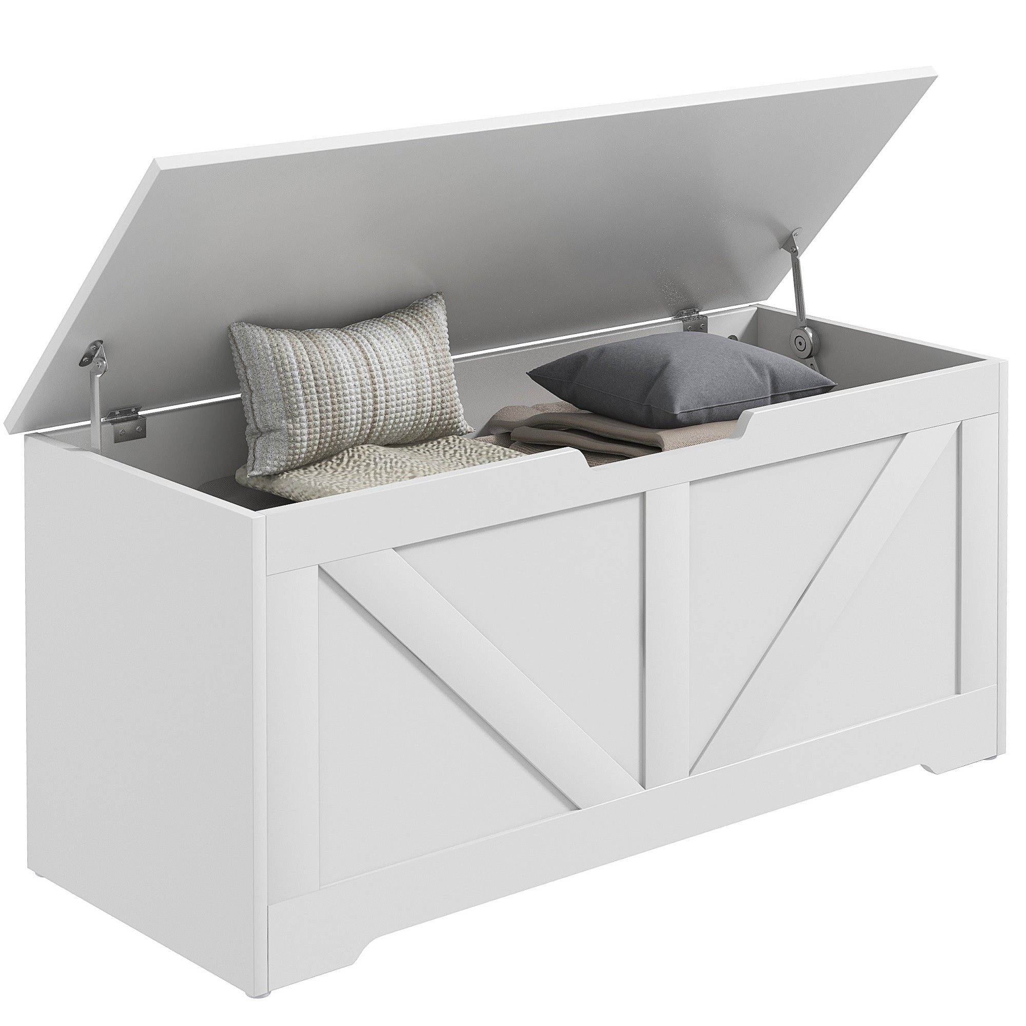 39.4 Inches Storage Chest, Storage Trunk with 2 Safety Hinges, Wooden Toy Box for Living Room, White Wood Grain Storage Cabinets   at Gallery Canada