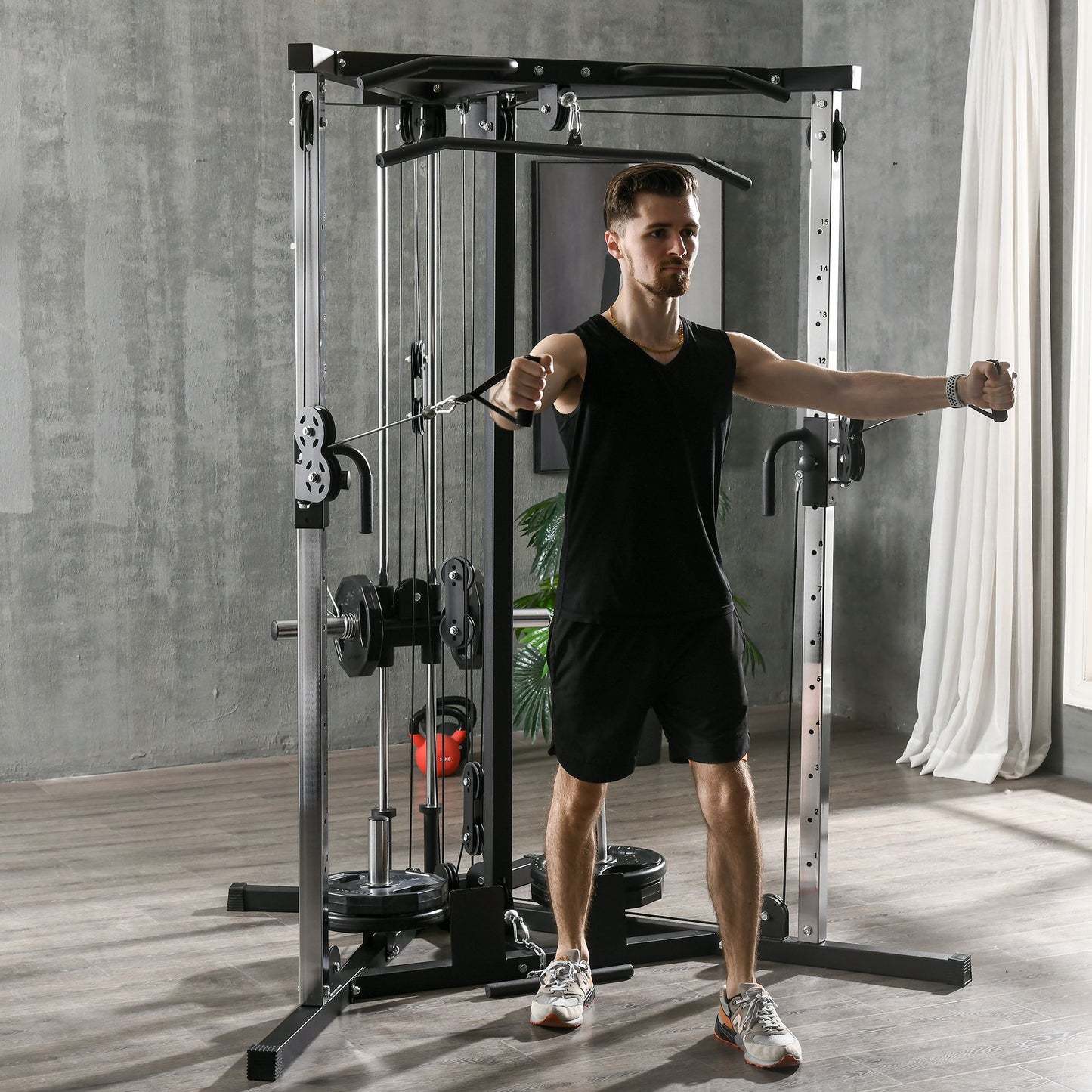 Multifunctional Home Gym Machine with Pull Up Bar, 15-Position Adjustable Strength Training Workout Station Power Towers Black  at Gallery Canada