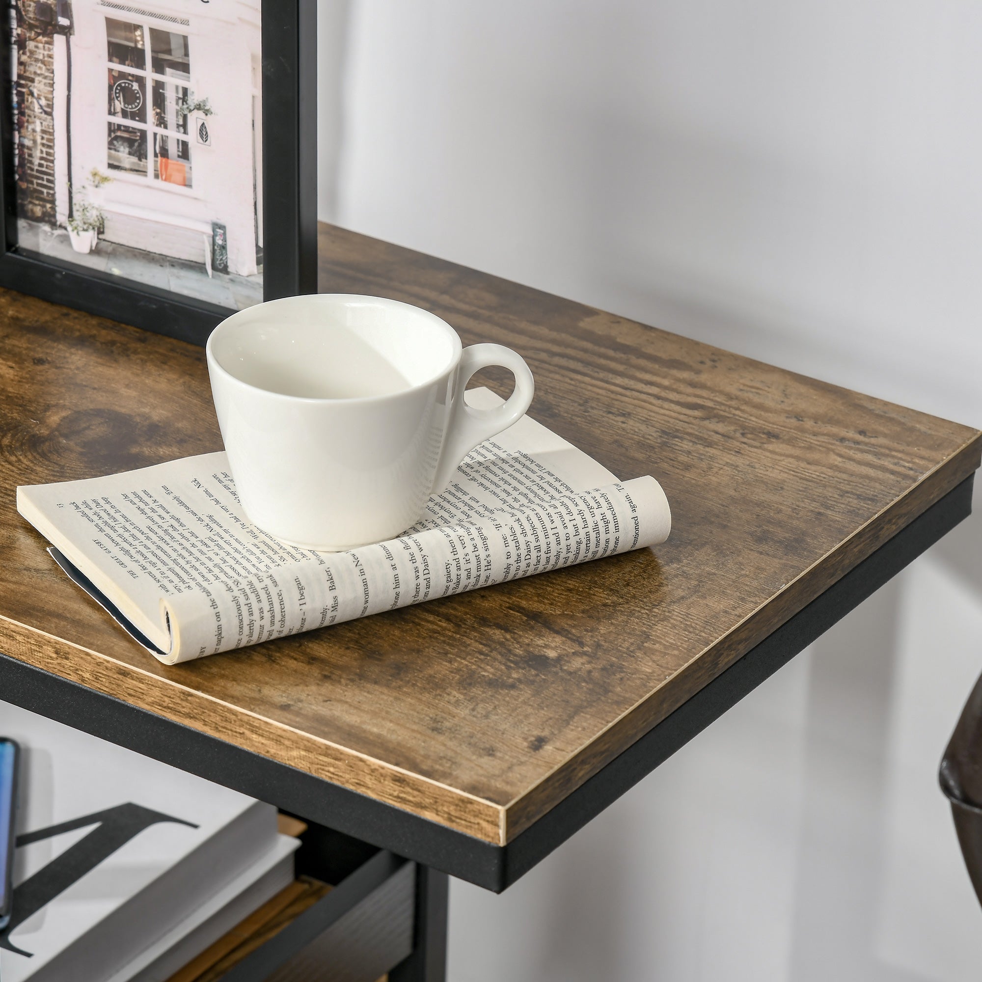 Side Table, C Shaped End Coffee Table, Industrial Nightstand with Storage Shelves, Metal Frame for Living Room, Bedroom, Rustic Brown Side Tables   at Gallery Canada