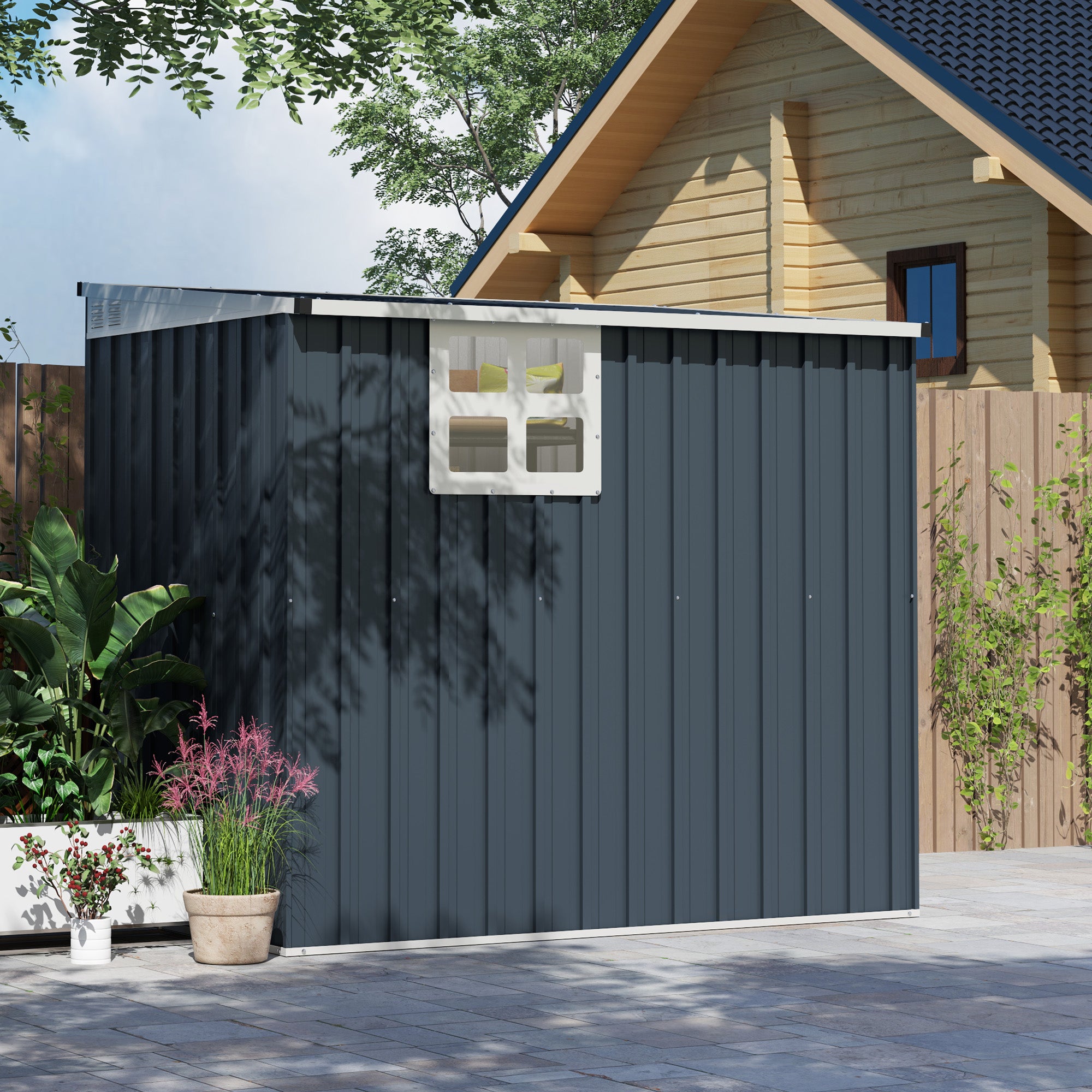 4' x 6' Outdoor Storage Shed, Metal Garden Shed with Window, 2 Vents and Lockable Door for Backyard, Garden, Patio Sheds at Gallery Canada