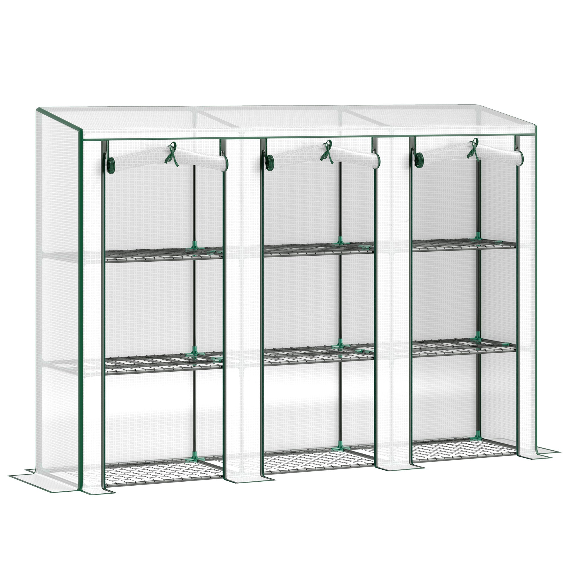 Lean-to Greenhouse with 3 Tier Shelves, Mini Greenhouse with 3 Roll-Up Doors for Indoor Outdoor, White Greenhouses White at Gallery Canada