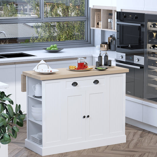 36" Fluted-Style Wooden Kitchen Island with Storage Cabinet and Drawer, Butcher Block Island for Dining Room, White Kitchen Islands & Kitchen Carts   at Gallery Canada