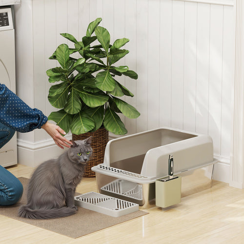 Stainless Steel Cat Litter Box High Sided with Metal Scoop &; Holder, Non-Sticky, Easy to Clean, Anti-Urine Leakage