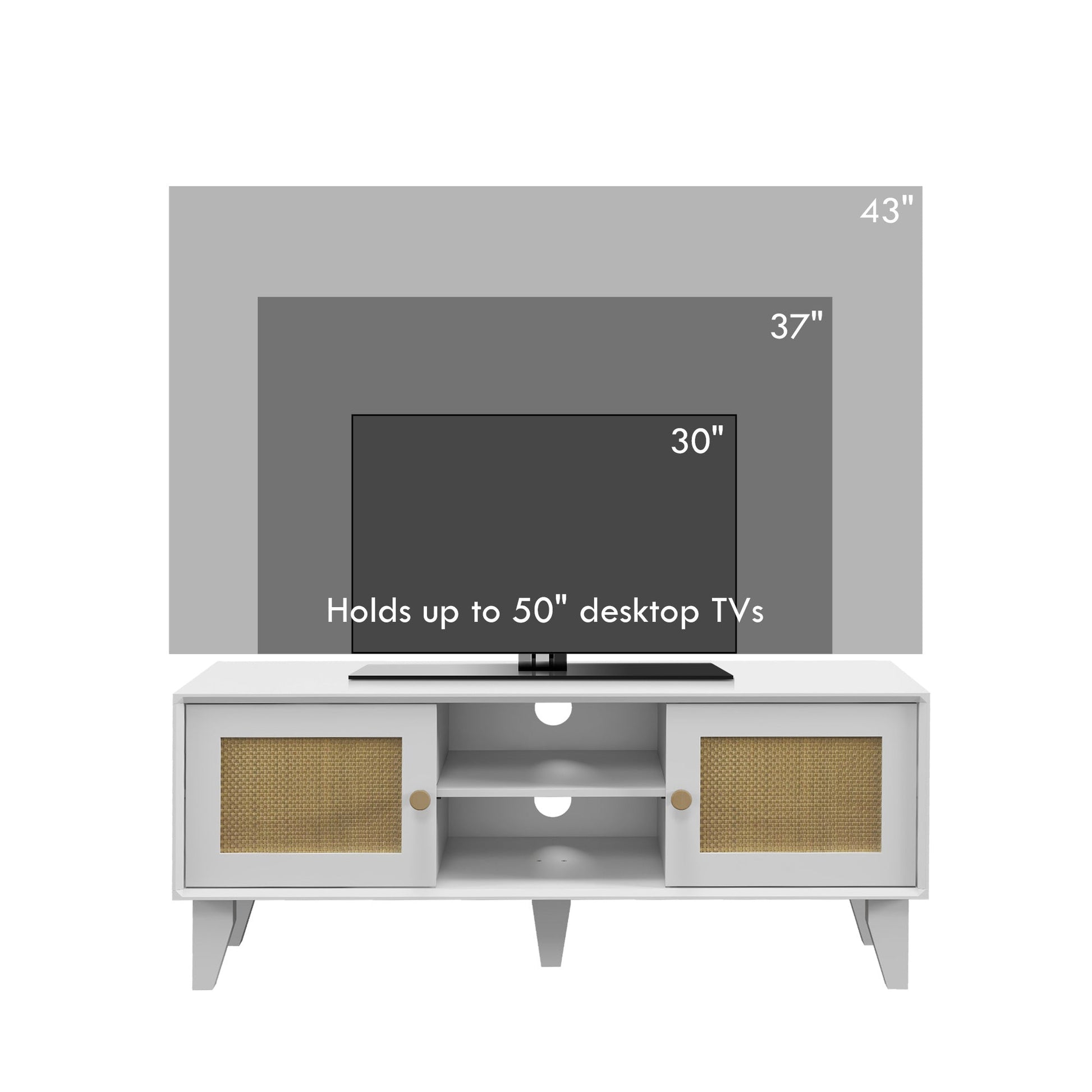 TV Stand Cabinet for 50-Inch, TV Table with 2 Rattan Doors, Television Stand with Adjustable Shelves and Cable Holes TV Stands   at Gallery Canada