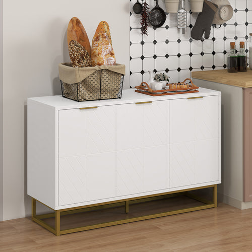 Sideboard Storage Cabinet with 3 Doors and Adjustable Shelves, Kitchen Buffet Cabinet for Dining Room, White