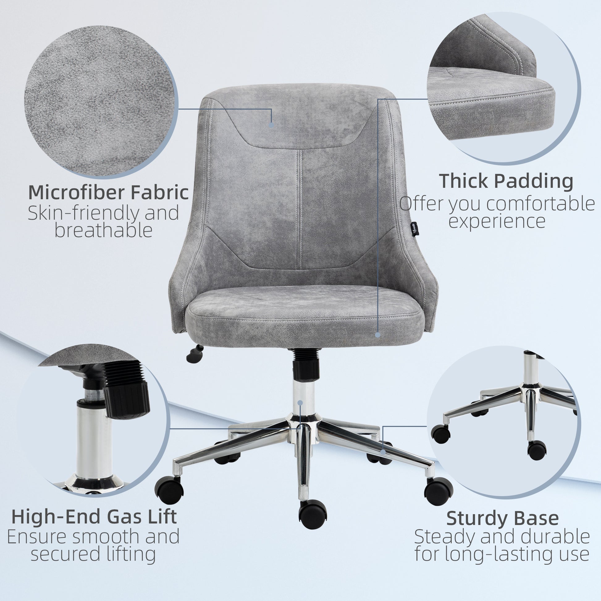 Mid-Back Home Office Chair, Height Adjustable Task Chair with 360 Degree Swivel, Light Grey Task Chairs   at Gallery Canada