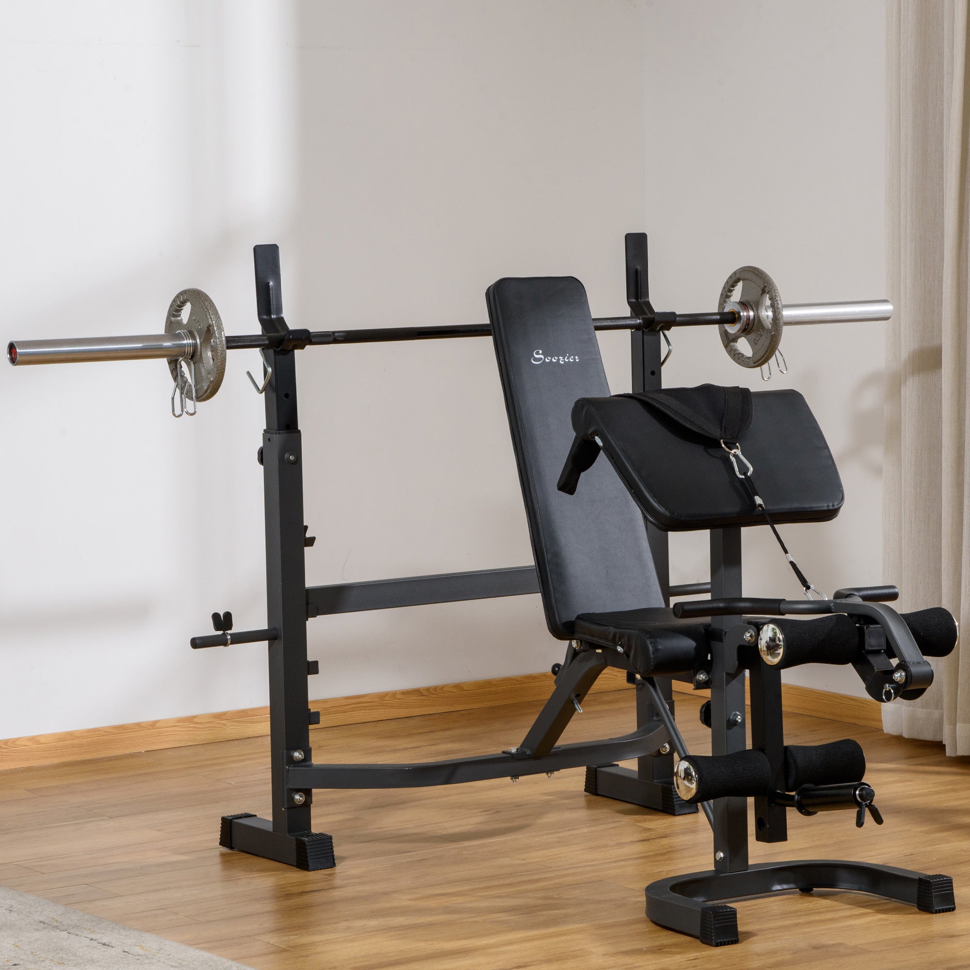 Weight Bench Stand with Squat Rack, Adjustable Olympic Bench, Multifunctional Arm Curl Pad, Leg Extension, Grey Weight Benches   at Gallery Canada