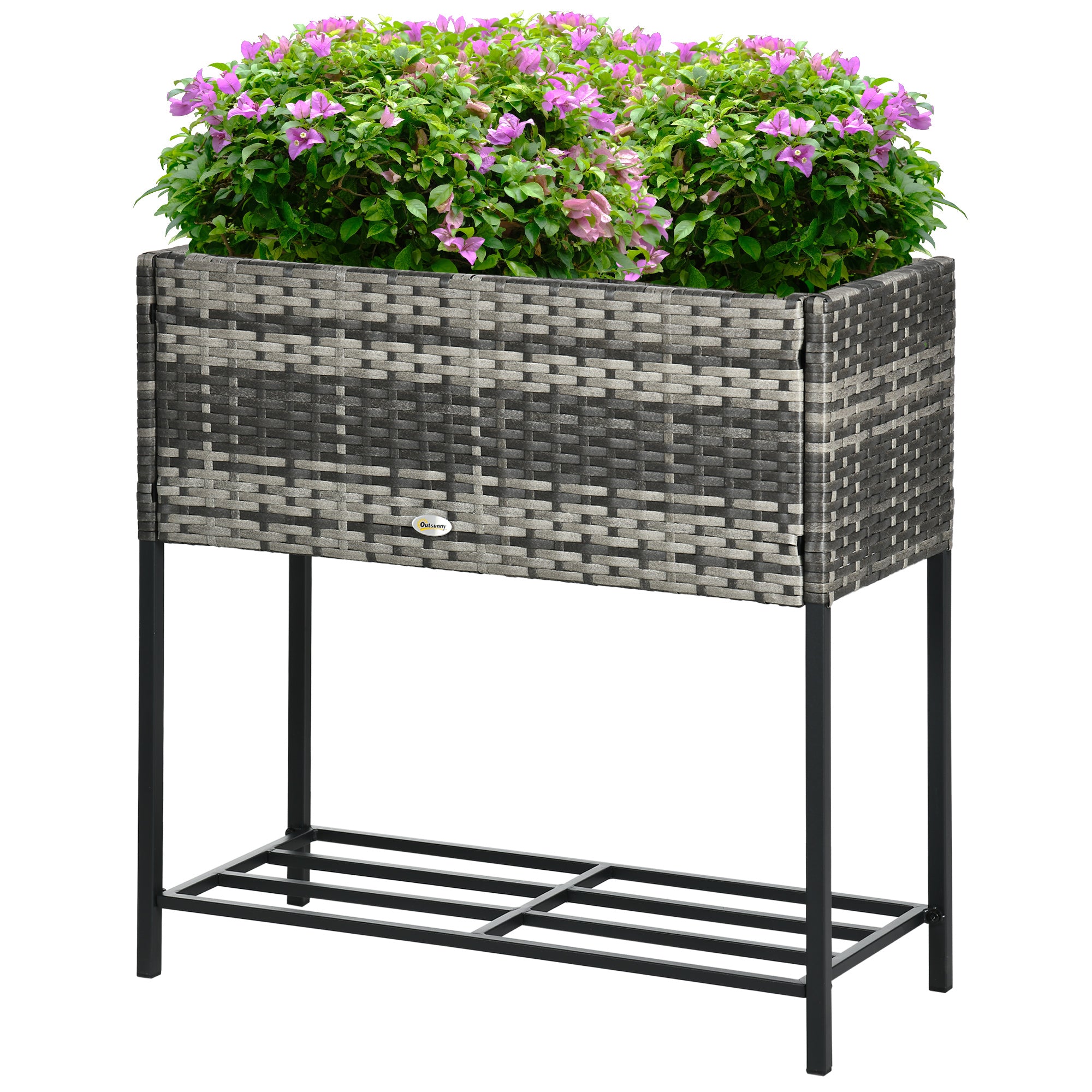 Rattan Raised Garden Boxes, Elevated Flower Beds with Storage Shelf for Herbs, Flowers, Vegetables, Mixed Grey Plant Stands   at Gallery Canada