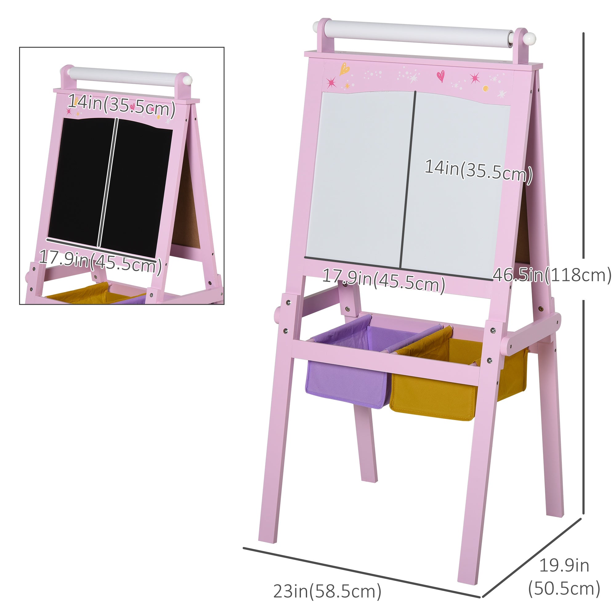 3 In 1 Kids Wooden Art Easel with Paper Roll Double-Sided Chalkboard &; Whiteboard with Storage Baskets Gift for Toddler Girl Age 3 Years+ Pink Kids Desk Sets at Gallery Canada