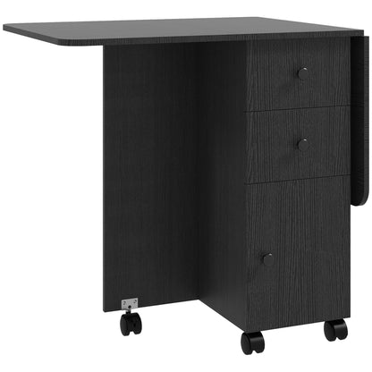 Drop Leaf Dining Table, Mobile Folding Table on Wheels with Drawers and Cabinet for Dining Room, Kitchen, Black Bar Tables & Dining Tables   at Gallery Canada