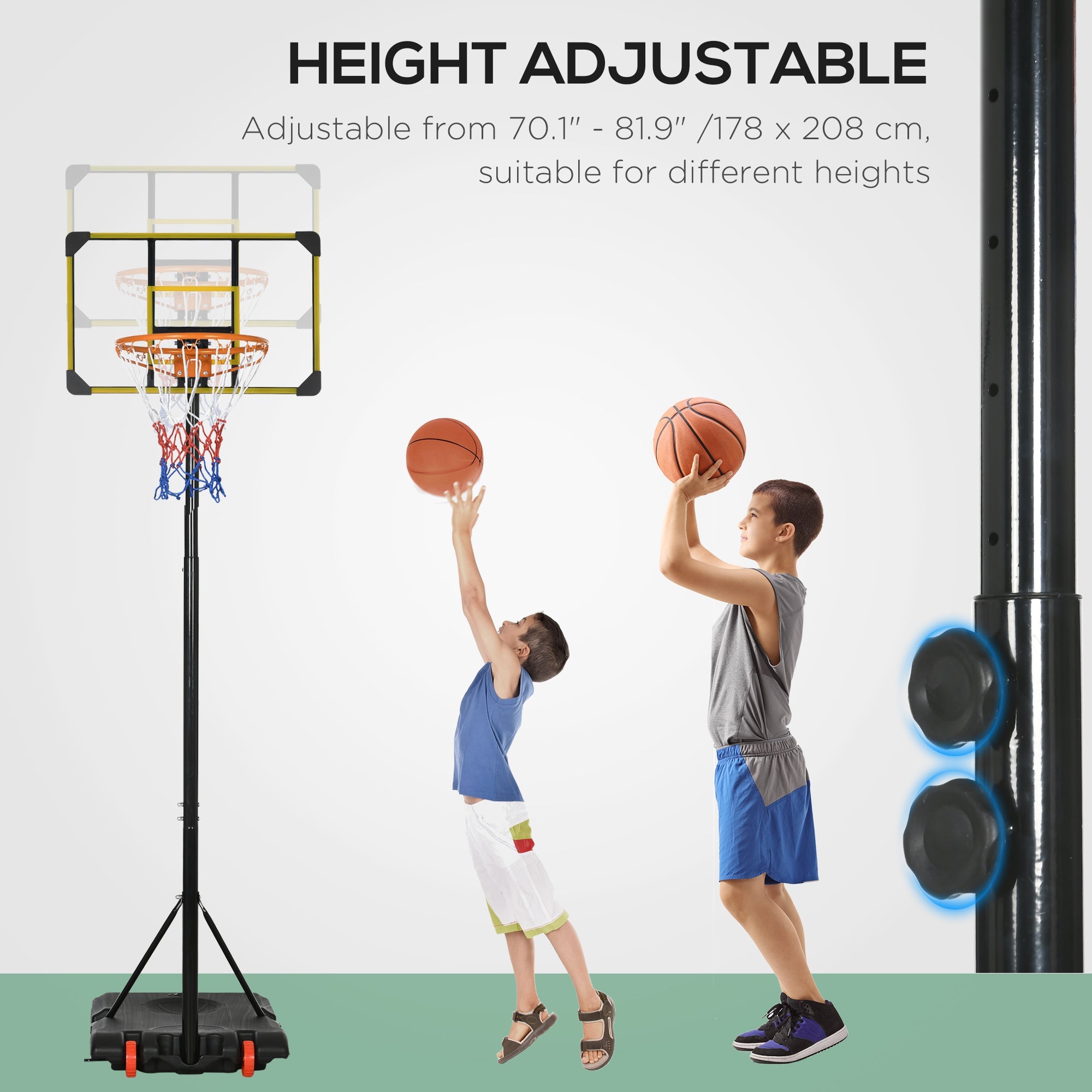 Portable Basketball Hoop, 6ft-7ft Height Adjustable Basketball System with Wheels &; 28