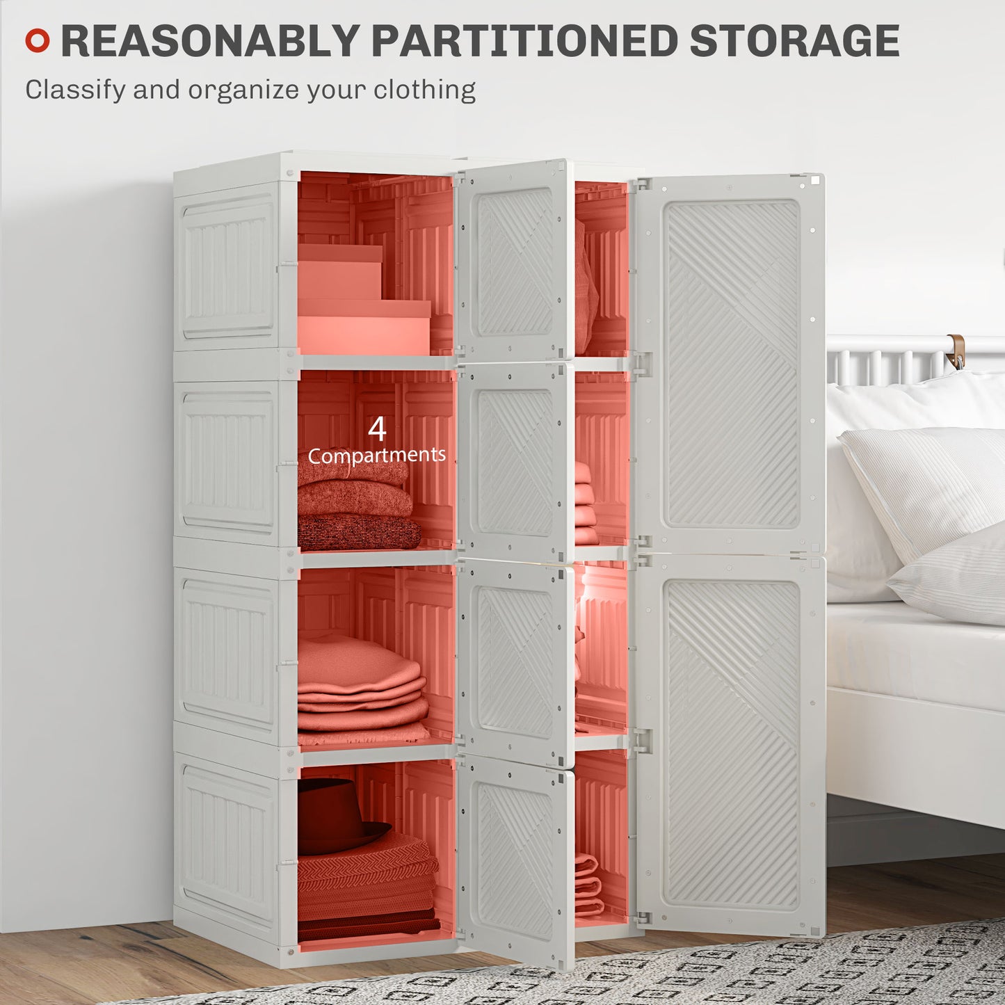 Portable Wardrobe, Foldable Clothes Storage Organzier with 8 Compartments, Magnet Doors, White Clothing Storage   at Gallery Canada