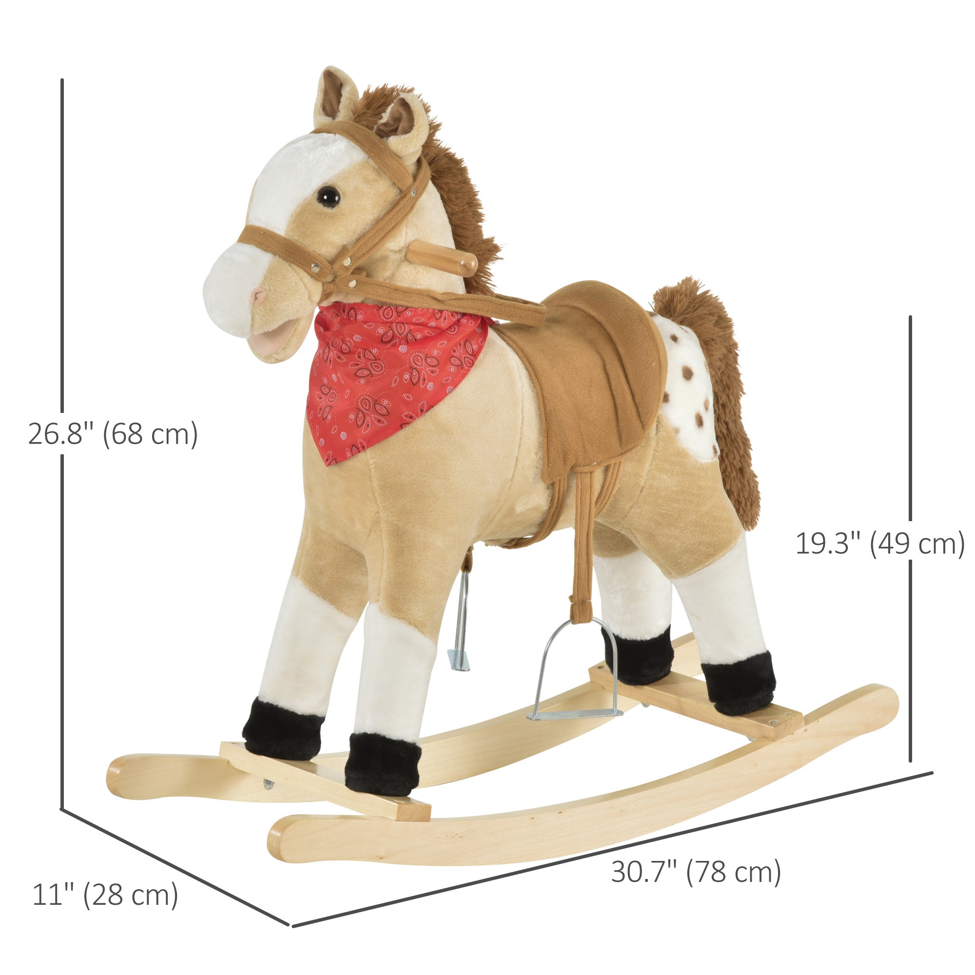 Kids Plush Ride-On Rocking Horse Toy Cowboy Rocker with Fun Realistic Sounds for Child 3-6 Years Old, Beige Rocking Horses at Gallery Canada