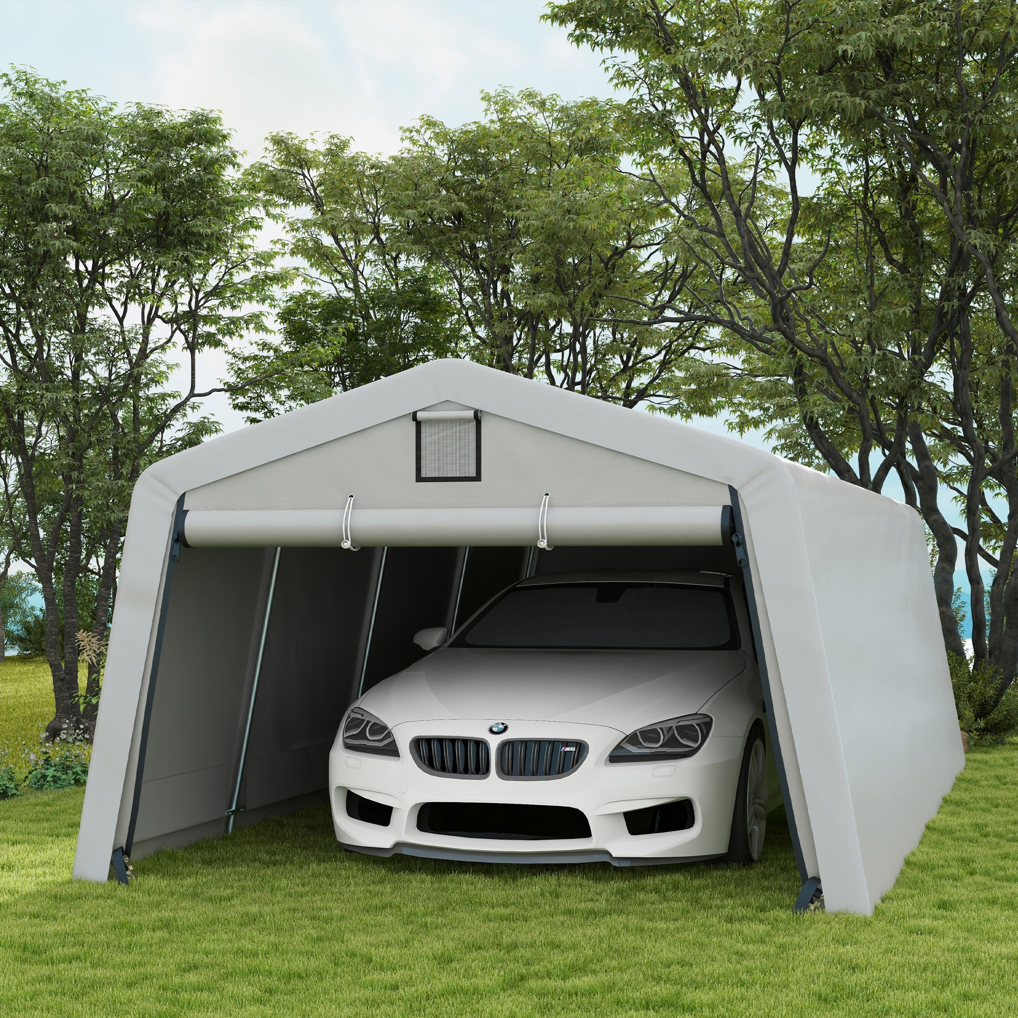 11' x 20' Portable Garage, Heavy Duty Carport Canopy with Ventilation Windows and Large Roll-up Door, Grey Car Shelters at Gallery Canada