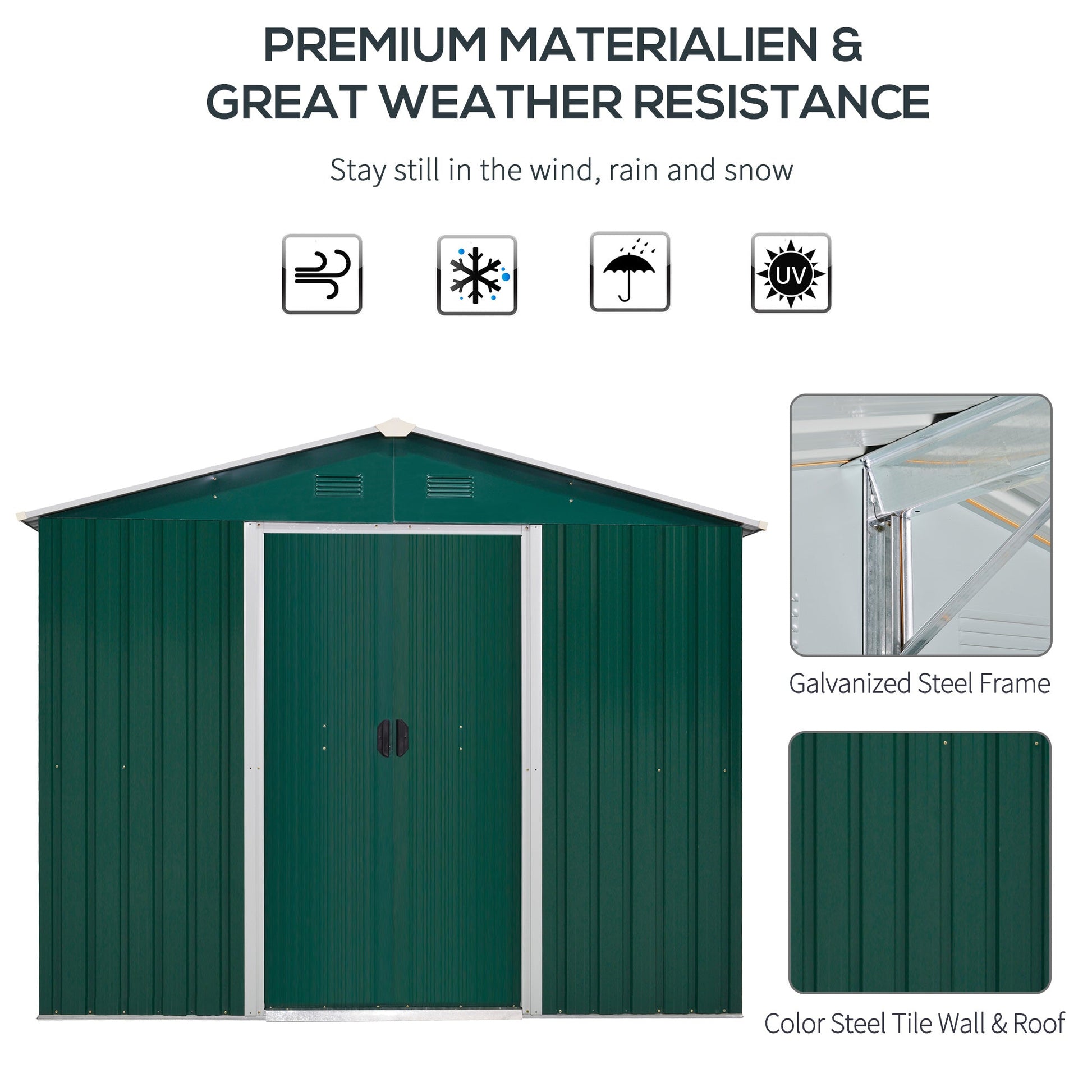 8' x 6' Outdoor Storage Shed, Metal Garden Tool Storage House with Lockable Sliding Doors and Vents for Backyard Patio Lawn, Green Sheds   at Gallery Canada