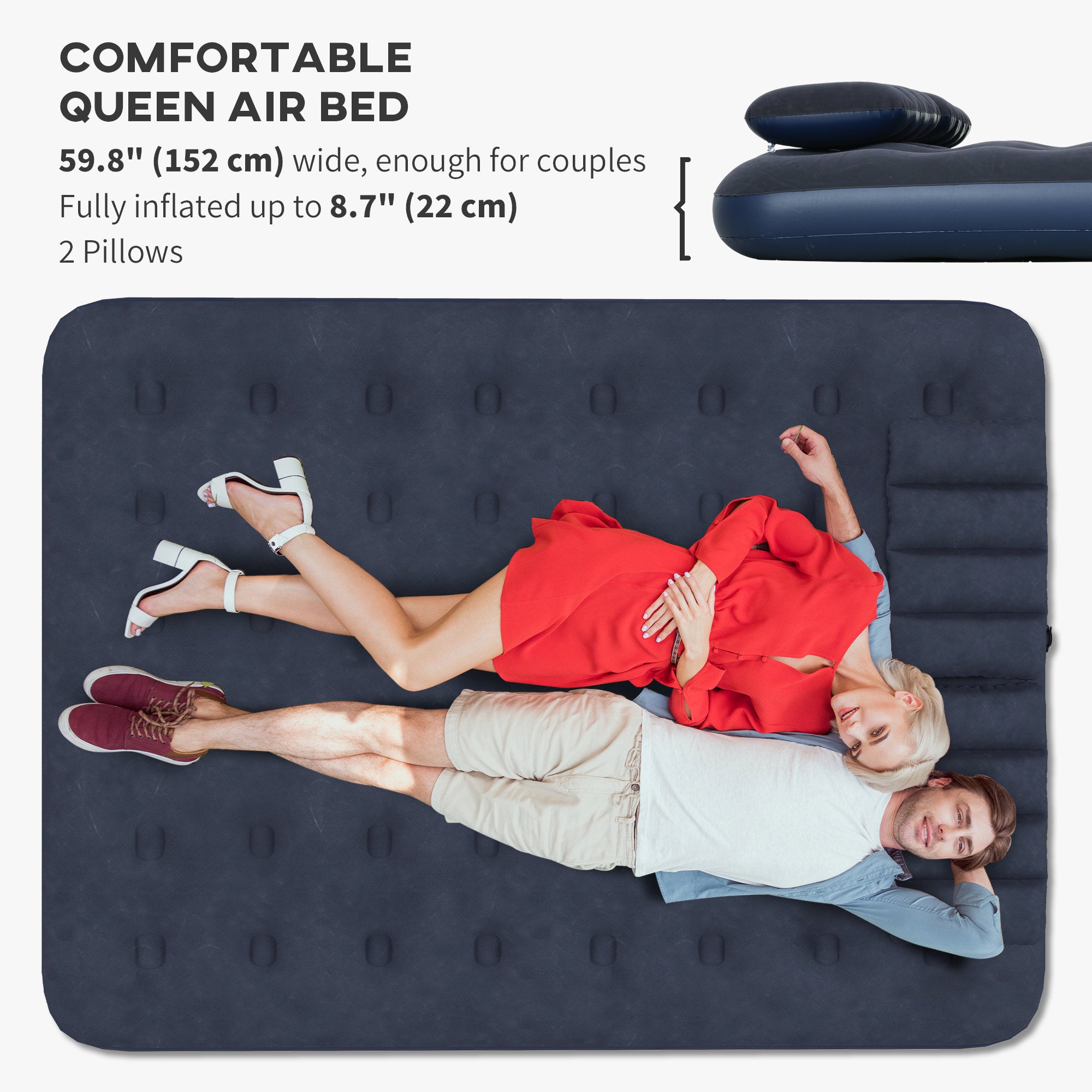 Queen Size Air Mattress Camping Air Bed with 2 Pillows and Hand Pump, Blue Camping Cots at Gallery Canada