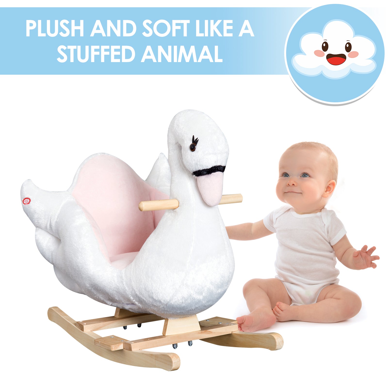 Soft Warm Kids Rocking Horse Child Plush Ride On Toy Swan Style Playtime with Lullaby Song White Rocking Horses at Gallery Canada