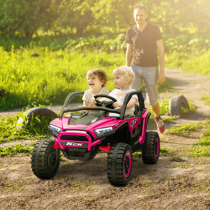 2 Seater 24V 7AH Ride on Truck, Electric Car for Kids w/ Spring Suspension, Remote Lights, Horn, Music, Pink Electric Toy Cars Pink  at Gallery Canada