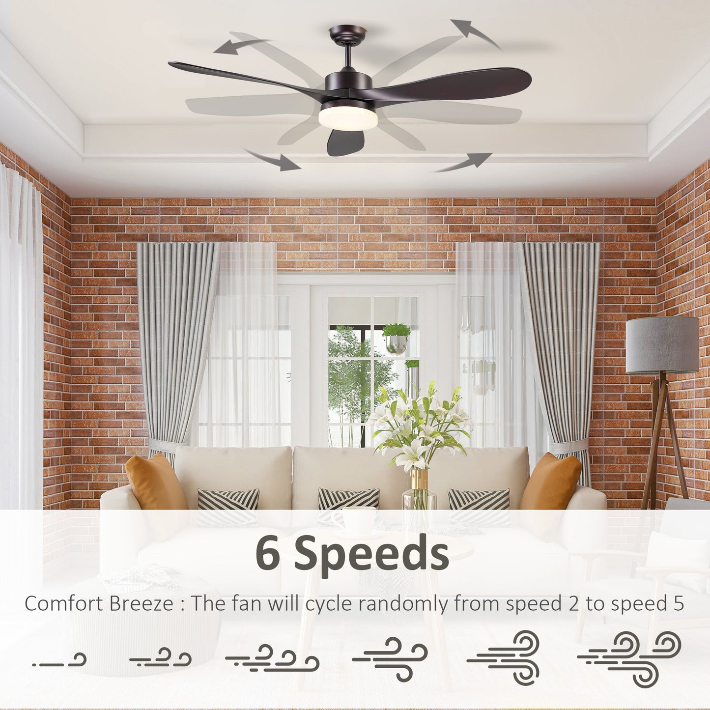 Reversible Indoor Ceiling Fan with Light, Modern Mount LED Lighting Fan with Remote Controller, for Bedroom, Living Room, Brown Floor Lamps & Ceiling Fan Lights   at Gallery Canada