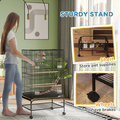 43" Bird Cage with Rolling Stand, Toys, for Budgies Canaries Black Bird Cages   at Gallery Canada