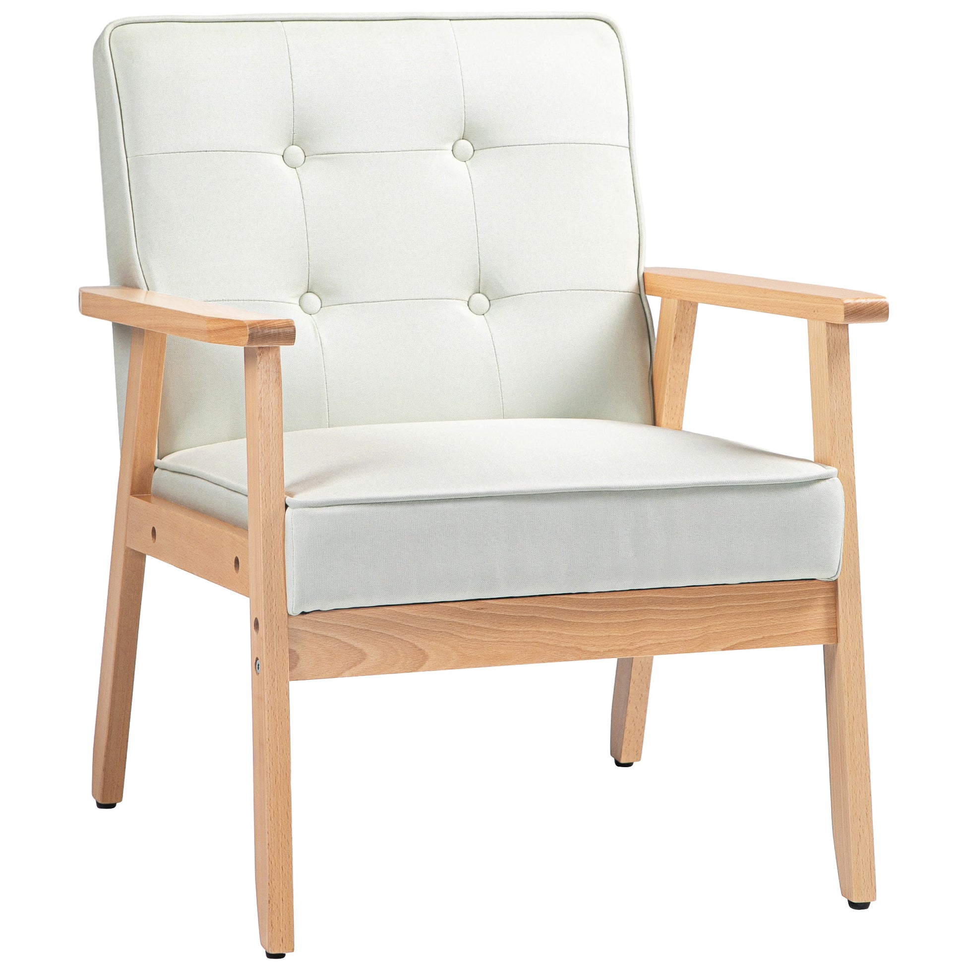 Modern Armchair Fabric, Accent Chair with Tufted Back, Wood Legs and Thick Padding for Living Room, Bedroom, Cream White Accent Chairs   at Gallery Canada