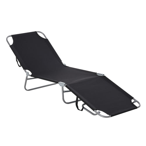 Outdoor Folding Chaise Lounge, Reclining Lounge Chair with Adjustable Backrest and Breathable Mesh Fabric, Black