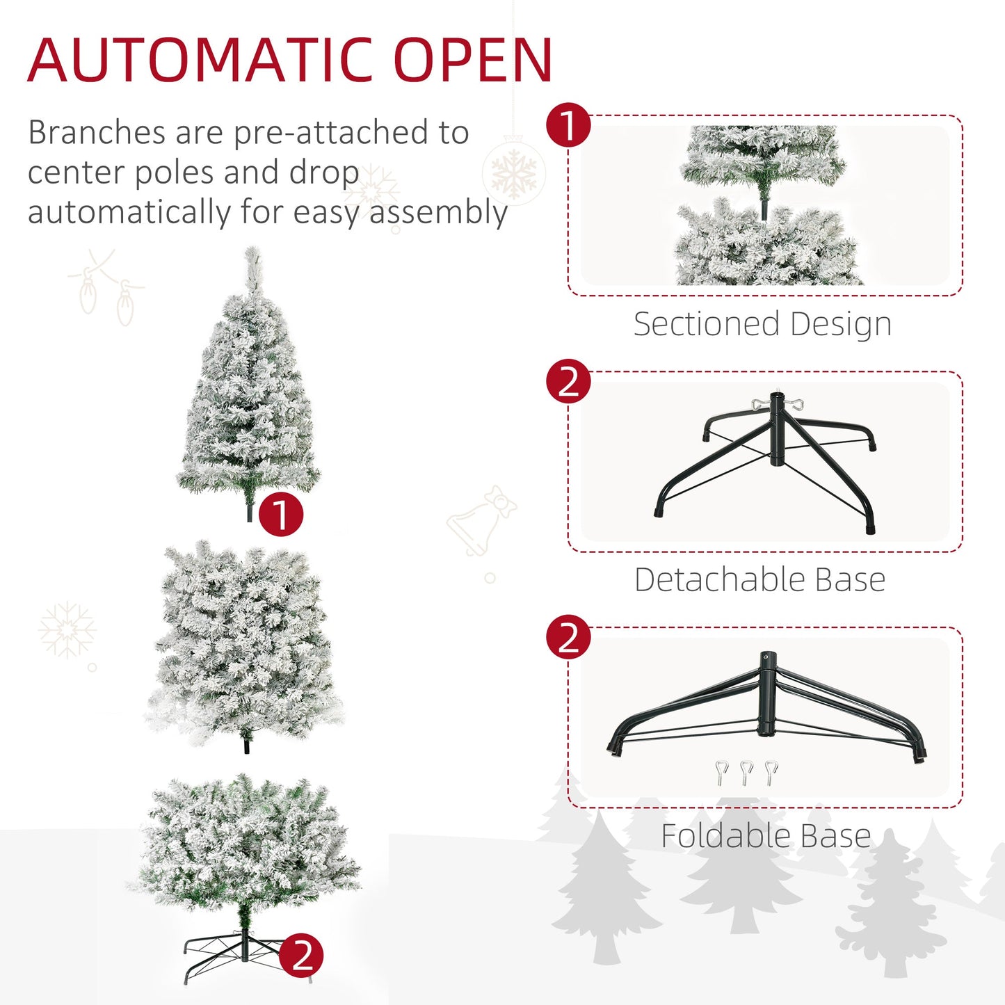 9 Feet Prelit Artificial Snow Flocked Pencil Christmas Tree, Slim Xmas Tree with Warm White LED Light, Holiday Home Xmas Decoration, Green Pre Lit Christmas Trees   at Gallery Canada