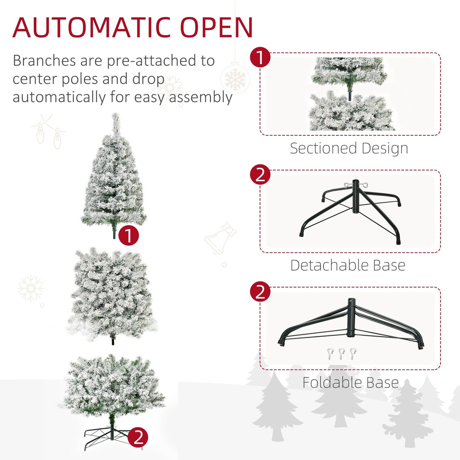 9 Feet Prelit Artificial Snow Flocked Pencil Christmas Tree, Slim Xmas Tree with Warm White LED Light, Holiday Home Xmas Decoration, Green Pre Lit Christmas Trees   at Gallery Canada