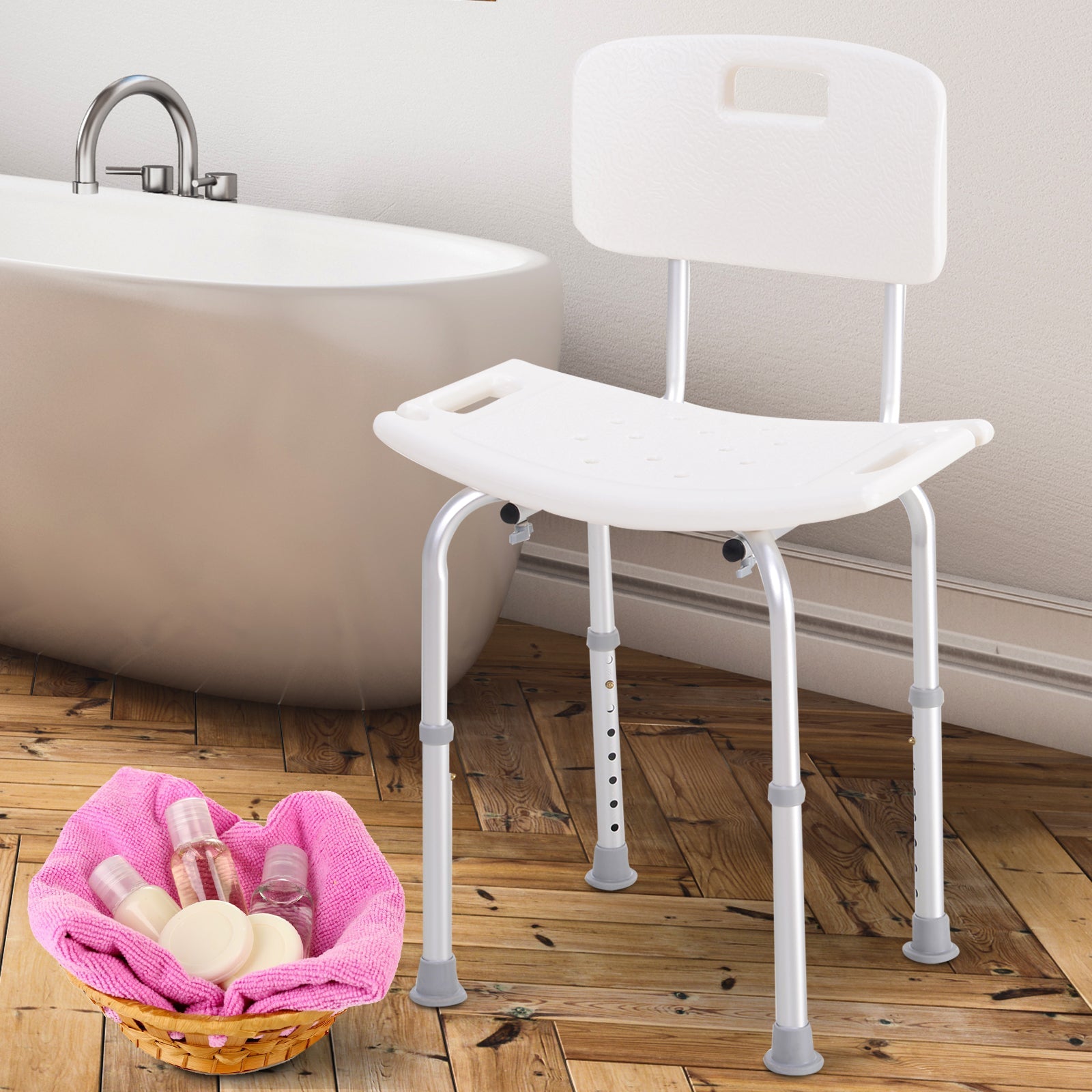 Bath Chair with Back, Adjustable Height Non-slip Shower Stool Bench Tool-Free Assembly Bathroom Aids, White Bath Chairs   at Gallery Canada