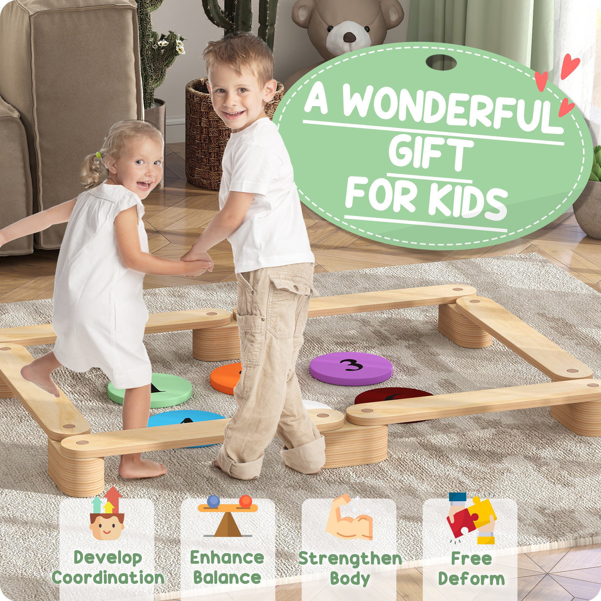 6 PC Wooden Balance Beam for Kids, for Coordination, for Indoor Outdoor Baby Gym & Playmats   at Gallery Canada