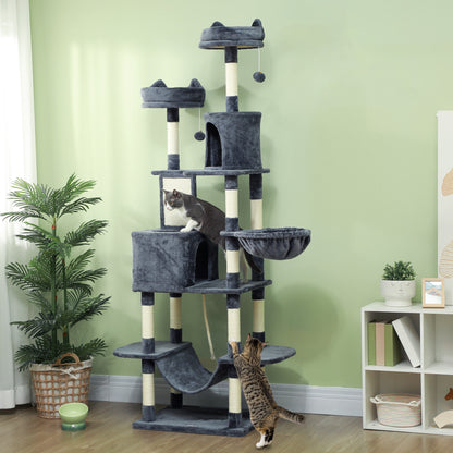 81" Large Cat Tree w/ Scratching Posts, Condos, Beds, Hammocks, Jumping Platforms, Toy Balls, Rope Cat Toy, Dark Grey Cat Towers Multi Colour  at Gallery Canada