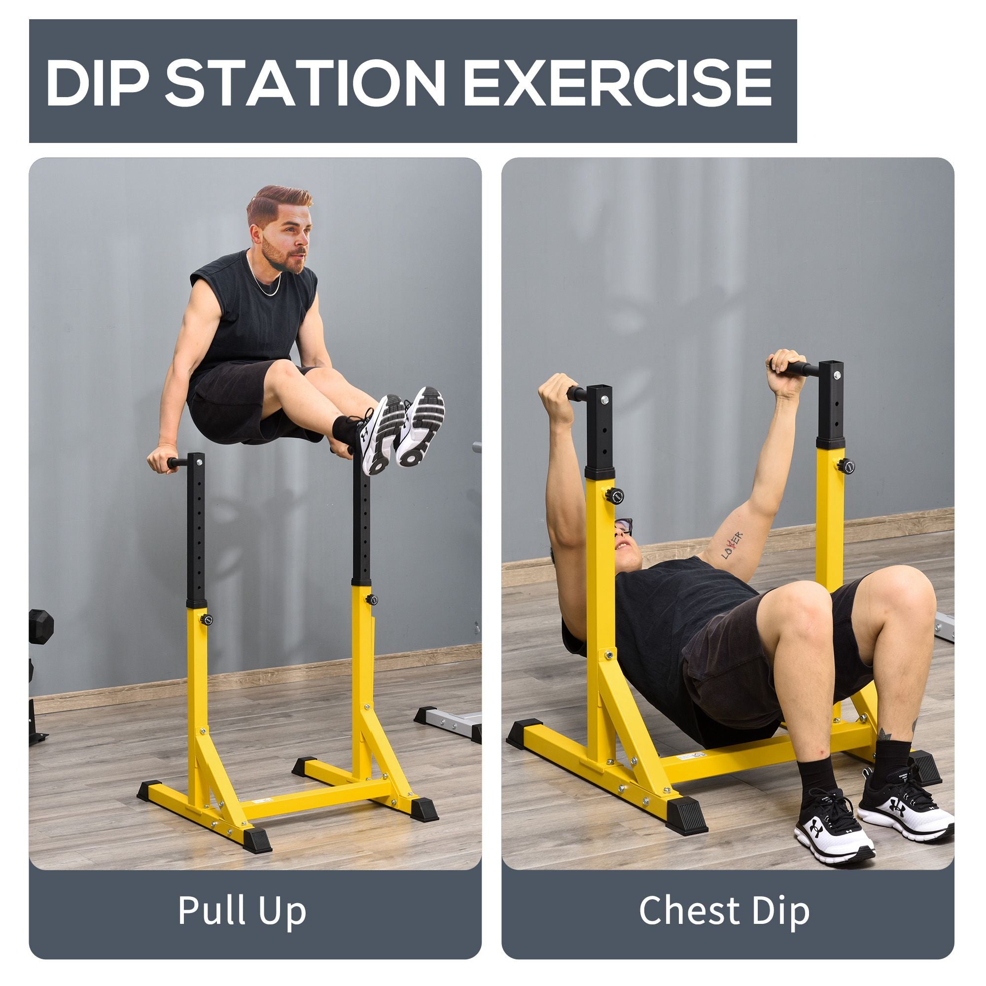 Dip Station, Body Press Parallel Bar with 10 Adjustable Height, Home Gym Workout Trainer Dip Bar, Yellow Power Towers   at Gallery Canada